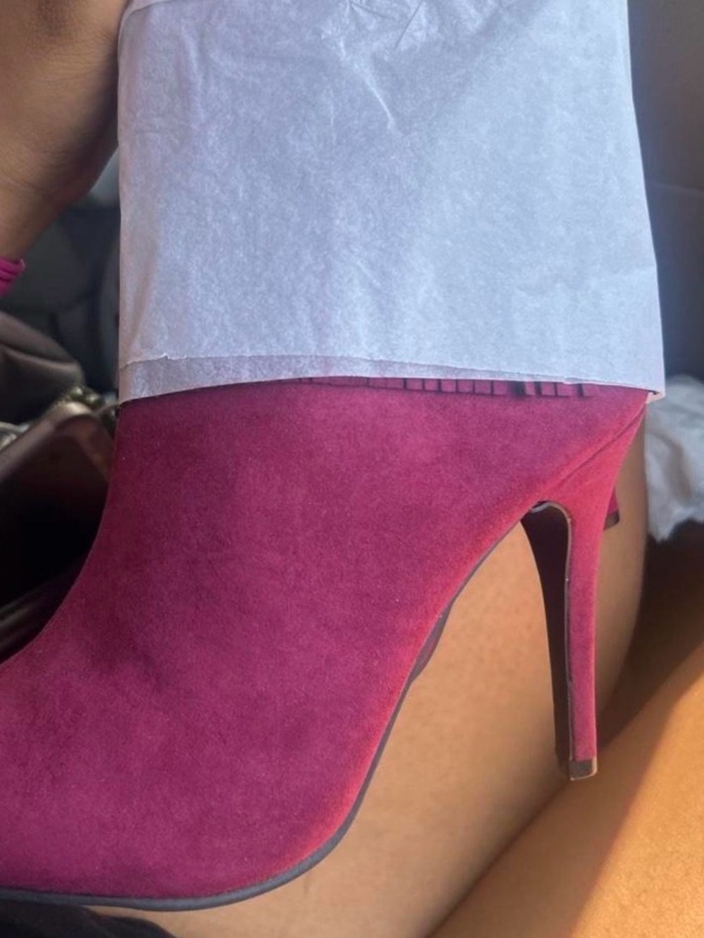 Ashley Stewart Suede High Heel Ankle Boot in Fuchsia